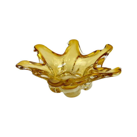 Amber Honey Yellow 6 Point Glass Dish – Mid Century Art Glass (Made in Japan)
