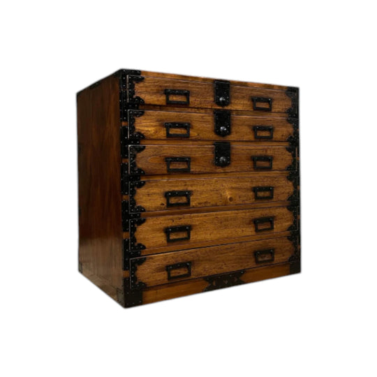 Antique Japanese Document Chest, 6 Drawers - Cypress & Paulownia | Meiji, c.1890