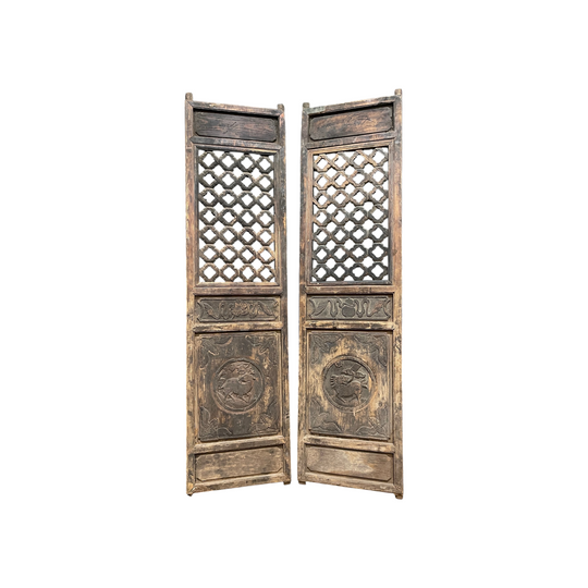 Antique Chinese Carved Wooden Doors, Pair - Late 19th Century