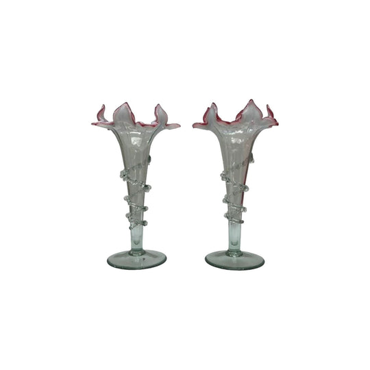 Rare 19th-Century Ruby Tipped Vaseline Vases, c.1890