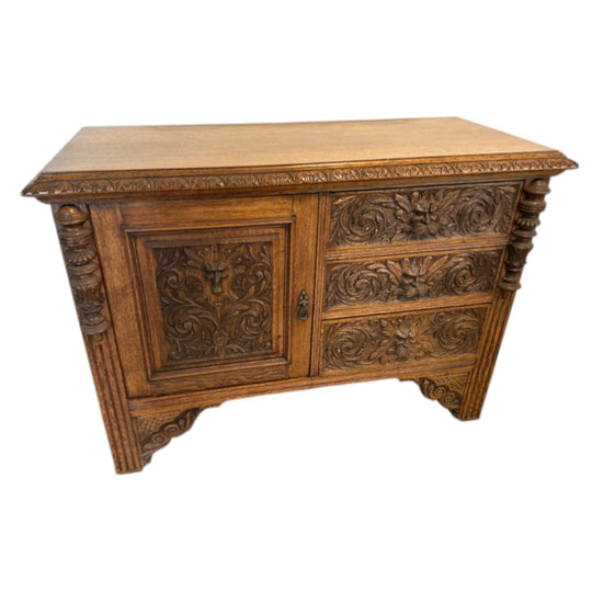 Rare Antique 19thC Carved Oak "Green Man" Sideboard / Buffet