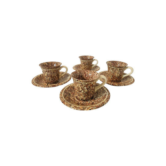 Rare Pair of Antique French Aptware Cups and Saucers – Nougatine Swirl