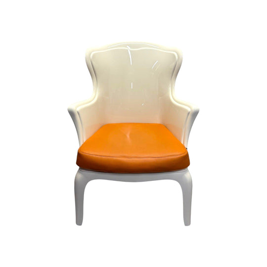 RARE Pedrali Pasha 660 Armchair – Glossy White with Cognac Cushion