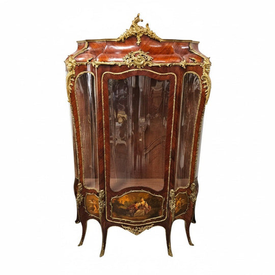Rare Rosewood Vitrine With Stunning Hand Painted Panels & Gilt Bronze Ormolu trim