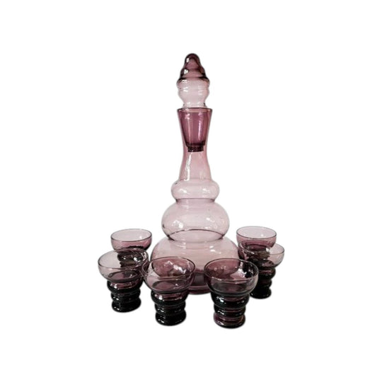 Rare Small Empoli Purple Etched Glass Decanter Set / Genie Bottle