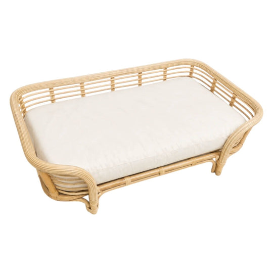 Rattan Dog Bed With Calico Cushion Large Pet Bed 125cm