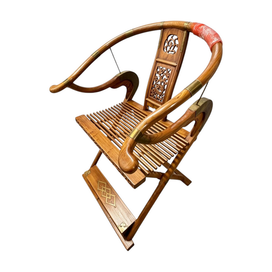 Vintage Chinese Folding Horseshoe Chair (Jiaoyi) Carved Dragon Details