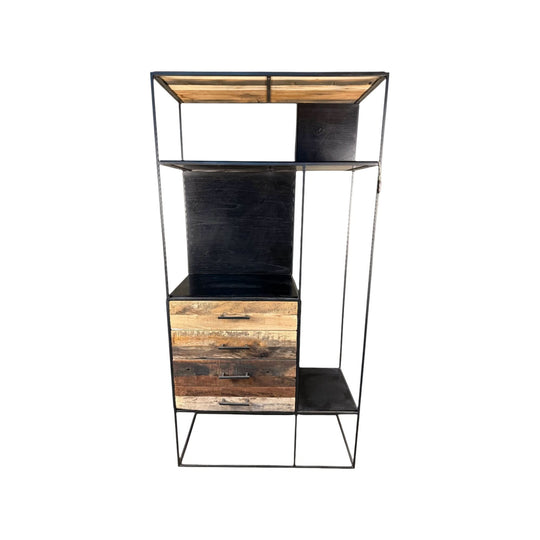 Reclaimed Wood Open Shelves with Draws