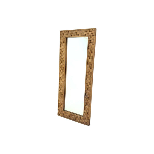 Rectangular Timber Frame Mirror with Weave Pattern