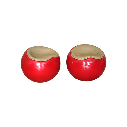 Red and Beige Space Age Ball Chairs