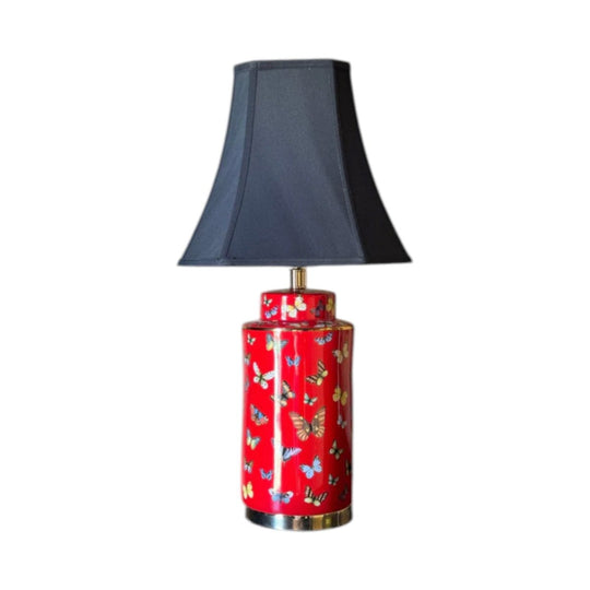 Red Chinoiserie Butterfly Table Lamp