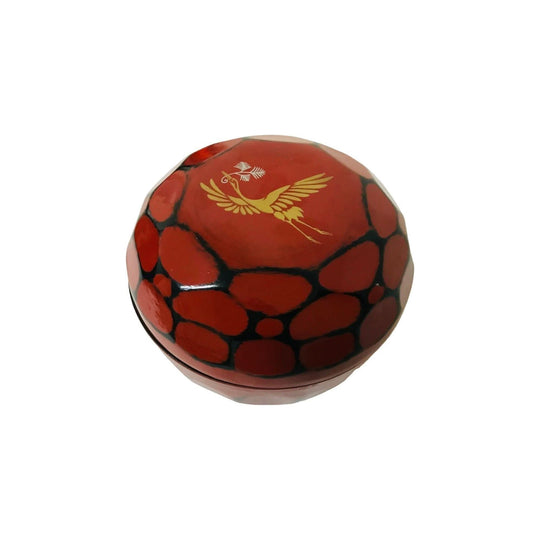 Red Lacquer With Golden Cranes lidded Trinket Bowl