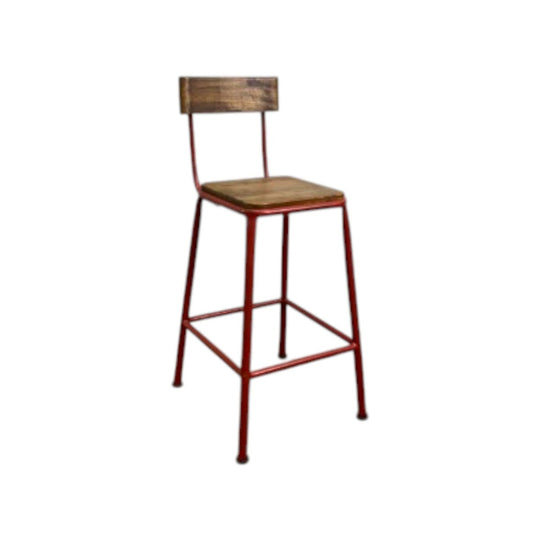 Red Metal & Timber Seat Barstool