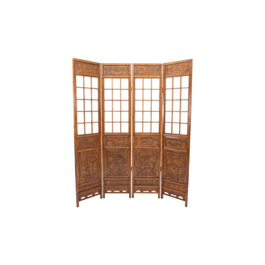 Relief carved four panel screen