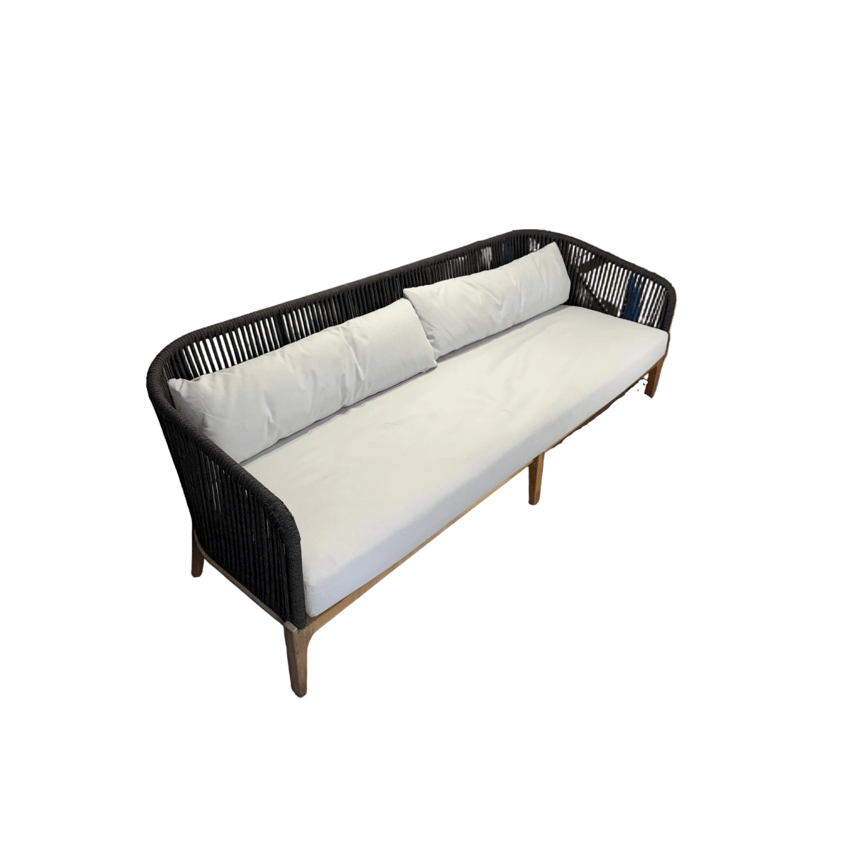 Resort Luxe Curved Rope & Timber Outdoor Sofa | Bazaa | Designer, Vintage and Antique Furniture