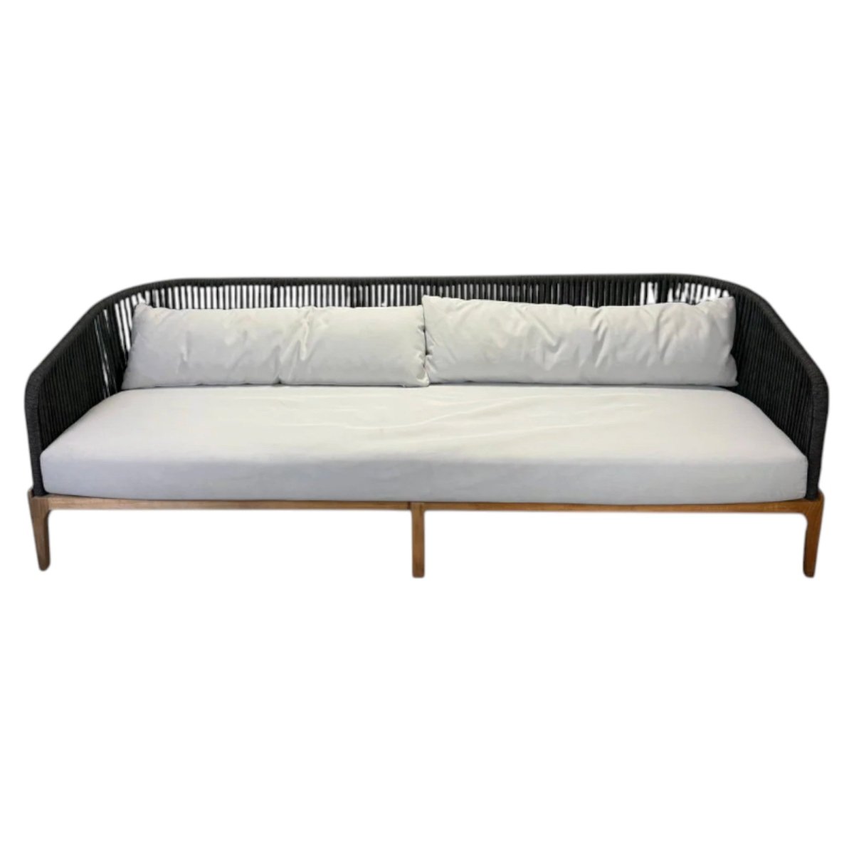 Resort Luxe Curved Rope & Timber Outdoor Sofa | Bazaa | Designer, Vintage and Antique Furniture