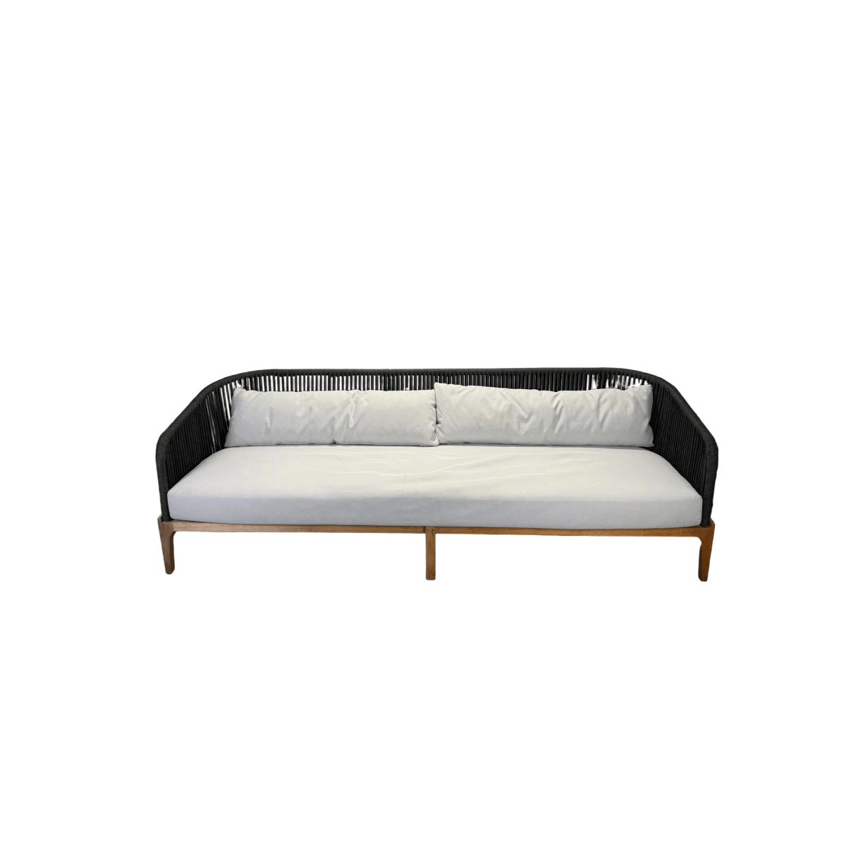 Resort Luxe Curved Rope & Timber Outdoor Sofa | Bazaa | Designer, Vintage and Antique Furniture