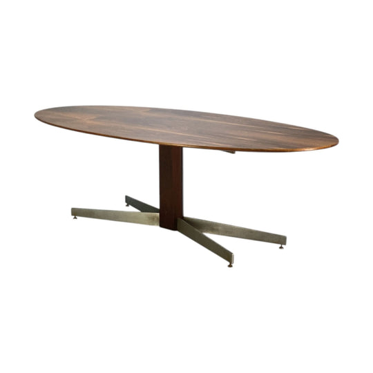 Restored Oval Brazilian Rosewood Dining Table on Pedestal Base. Brazil. Eternity Collections