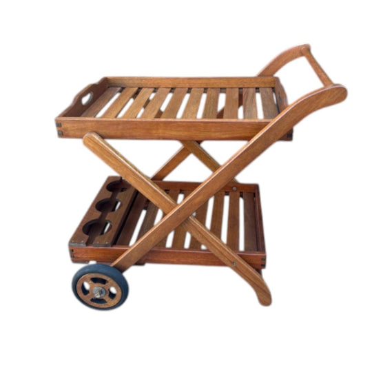 Restored Solid Wood Bar Cart / Serving Trolley – Mid Century Style