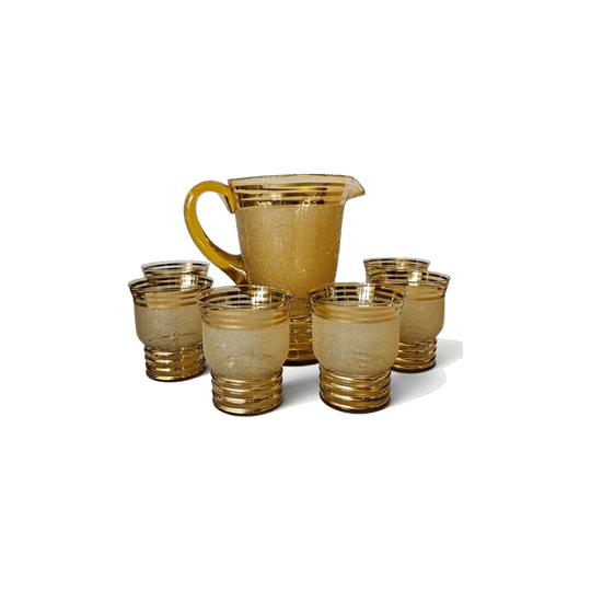 Retro Amber Sugar Frosted Lemonade set w/ 6 tumblers c.1950