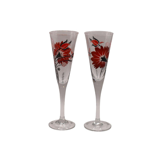 Retro Artiefartie Champagne Flutes. Red and Black Flowers. Set of two