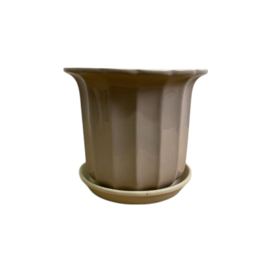 Retro Doultonware Ceramic Planter With Saucer - Beige