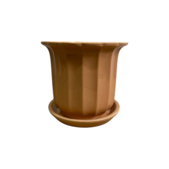 Retro Doultonware Ceramic Planter With Saucer - Peach