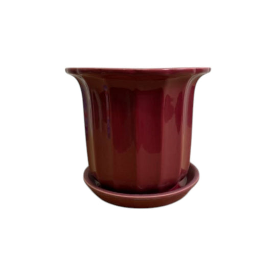 Retro Doultonware Ceramic Planter With Saucer - Red