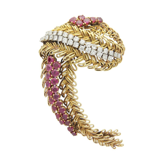 Retro Era Ruby and Diamond Spray Brooch in 18kt Gold