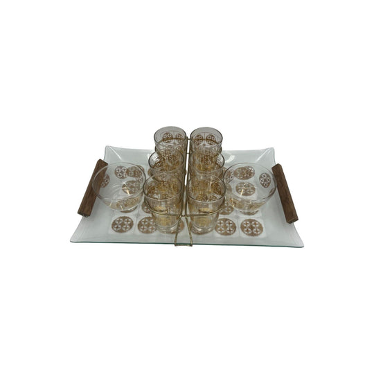 Glass Tray with Highball Glasses and Bowls