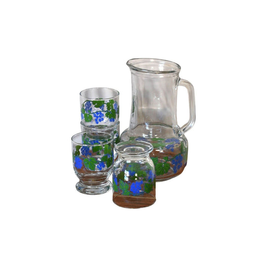Retro Juice Set. Cocktail Set. Water jug. Lemonade Set. Carafe and 3 matching glasses