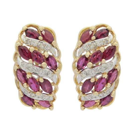Retro Period, 14kt Gold, Ruby and Diamond Cocktail Earrings