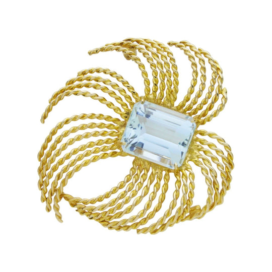 Retro Period, Gold and Aquamarine Brooch Pin