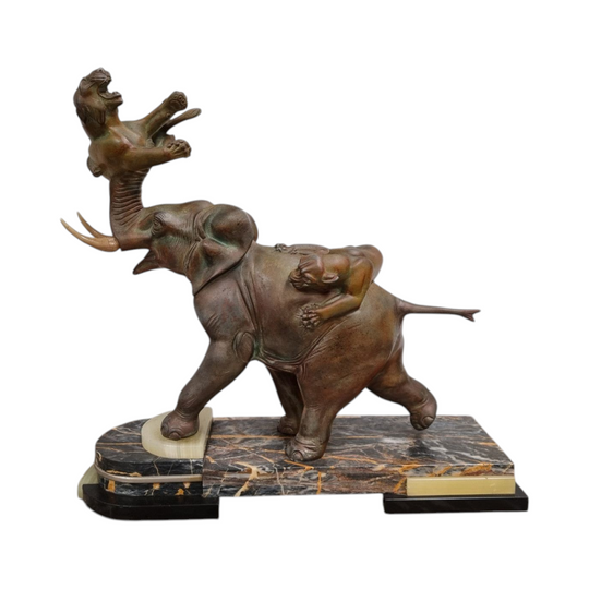 Signed "Irenee Rochard" Art Deco Elephant & Panther Statue