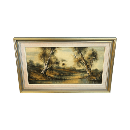 “River Gums, Templestowe” by James Luton – Framed Vintage Australian Landscape Painting (1974)