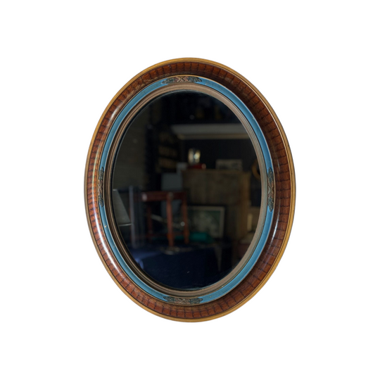 Vintage Oval Faux Tortoiseshell, Timber & Gilt Framed Mirror