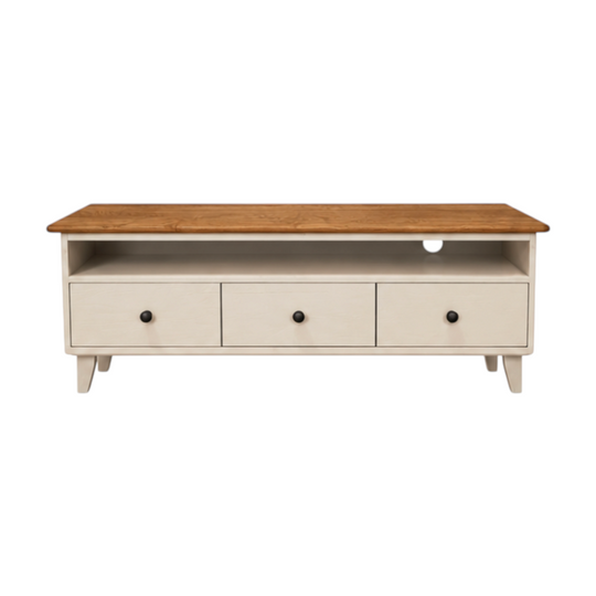 Hamptons Style TV Entertainment Unit White and Timber 143cm
