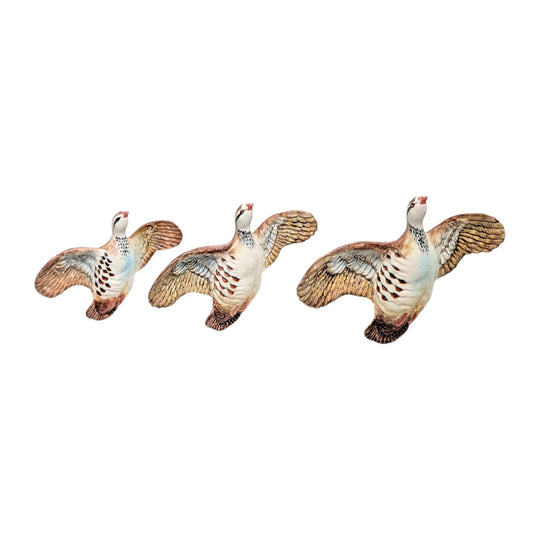 Beswick England Graduated Set of 3 Flying Partridge Wall Plaques (Model 1188) c.1950s—with Original 1987 Provenance