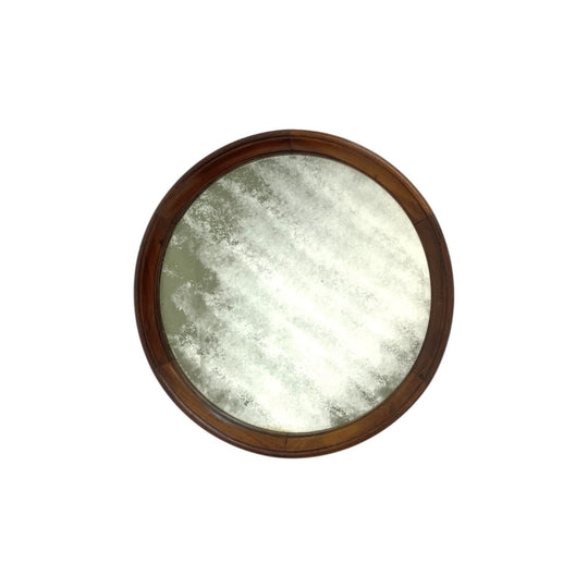 Round Brazilian Rosewood Mirror with original patinated silver mirror