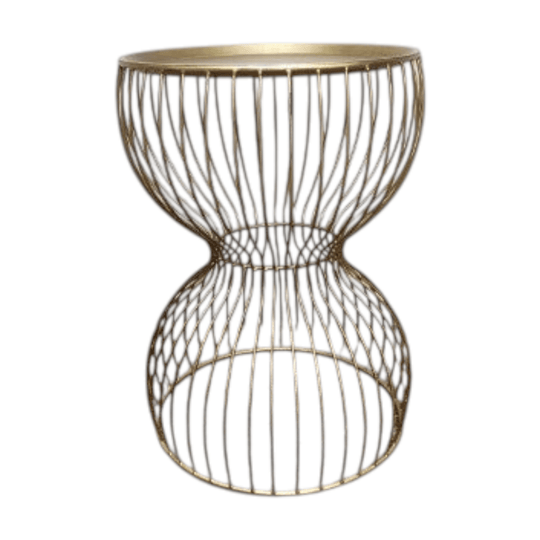 Round Gold Side Table with Hourglass Shape
