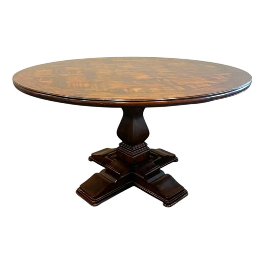 Round Parquetry Style Dining Table with Pedestal X-Base