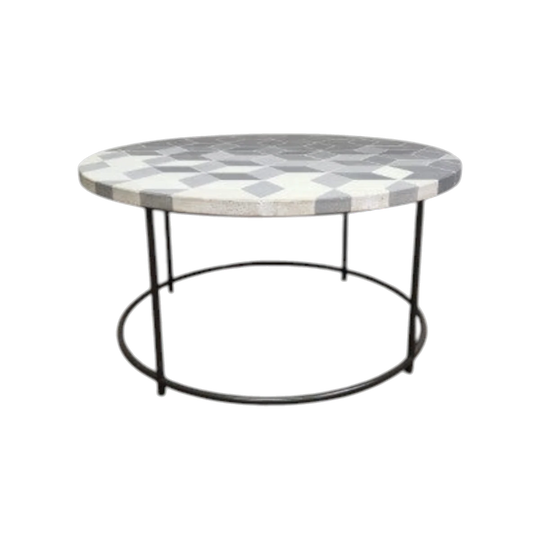 Round Stone Top Geometric Design Coffee Table