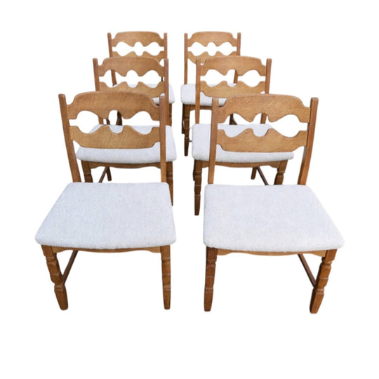 Rounded Razor Back Dining Chairs by Henning Kjærnulf, Danish Solid Oak 1950-60's