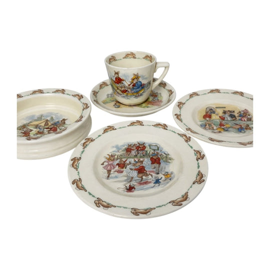Royal Doulton, Bunnykins dishes: Plates, Bowl, Mug, Sauce Set Of 5