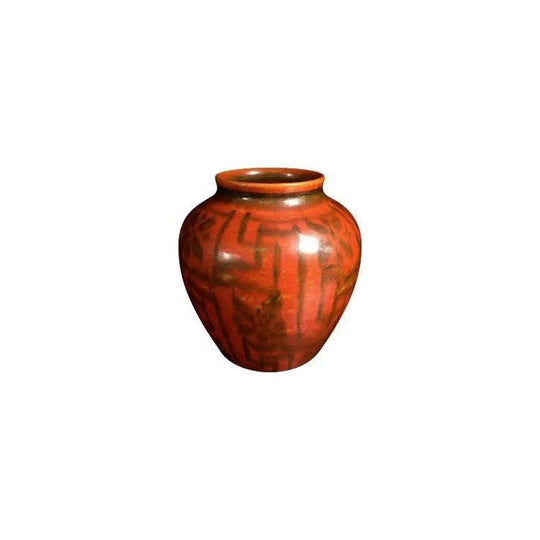 Royal Lancastrian pottery vase, orange with geometric pattern, c.1920