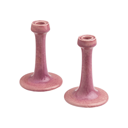 Ruskin Pottery Pair of Pink Glazed Candlesticks