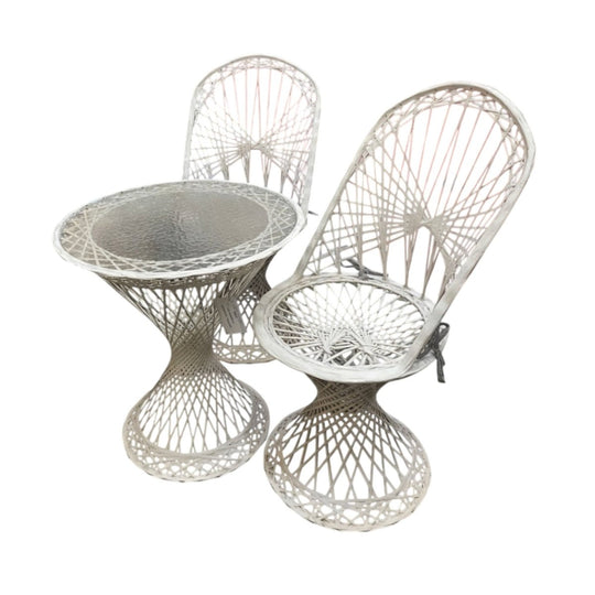 Russell Woodard Spun Fibreglass 3-Piece Bistro Set - White, with Cushions