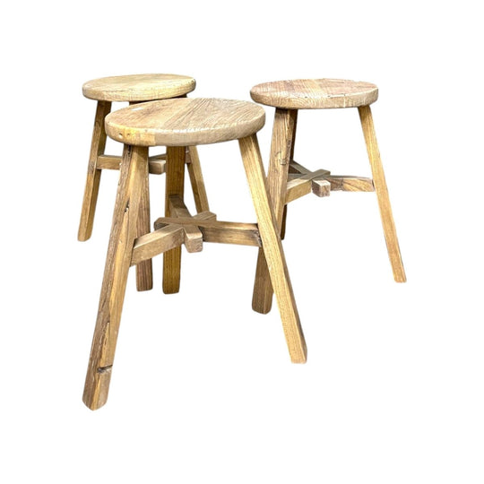 Rustic Chinese Round Stool, Elm
