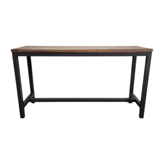 Rustic Timber-Top Console with Metal Legs