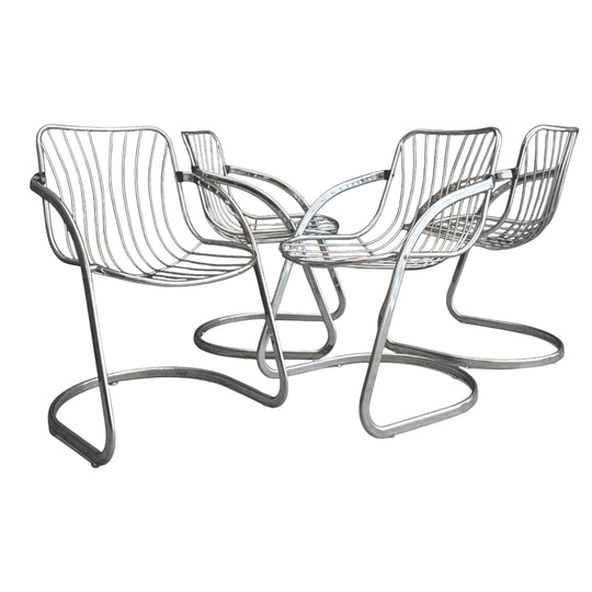Vintage Chrome Cantilever Gastone Rinaldi Style Chairs